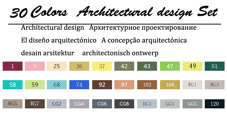 TouchFIVE маркер 30/40/60/80/168 Цвета ручка маркер комплект Dual Head эскиз маркеры кисточки ручка для рисования анимация дизайн товары для рукоделия - Цвет: 30 Architecture Set