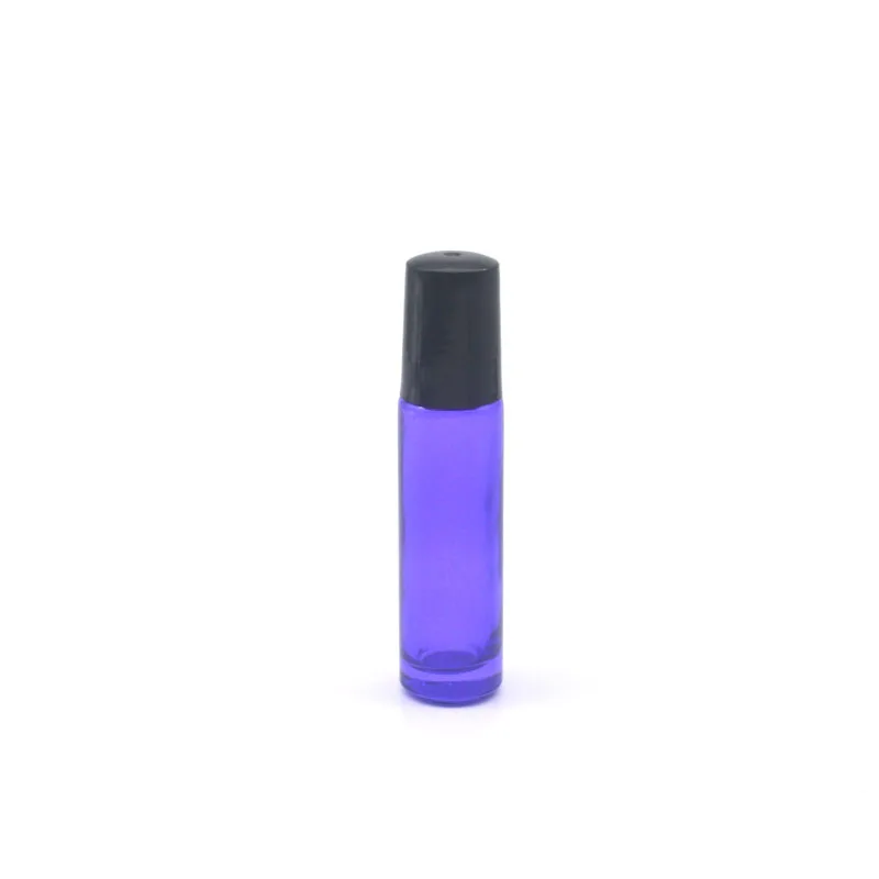 1 шт. пустой 10 мл ролик на стеклянный флакон для духов эфирное масло бутылка 10cc фиолетовый-синий шариковый-на флакон черная пластмассовая