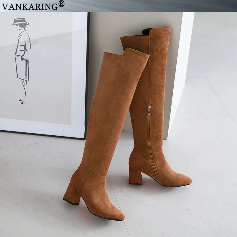 Vankering/женские сапоги классического дизайна; женские сапоги до колена из искусственной кожи; черные сапоги на высоком каблуке; сезон осень-зима; женская обувь на платформе