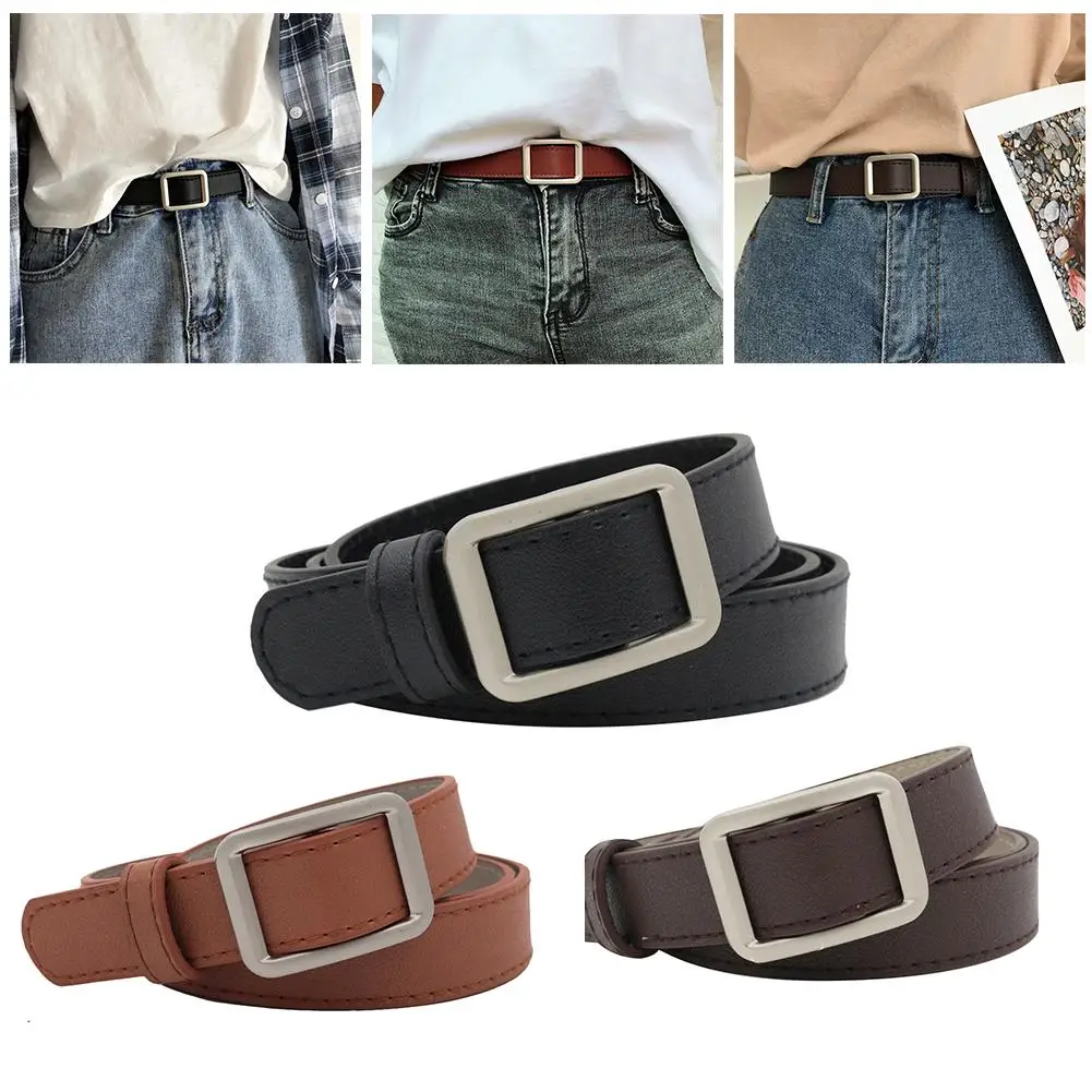 

PU Leather Waist Belt Band Non Porous Square Buckle Women Female Simple Wild Korean Retro Fashion Casual Pants Belts Waistband