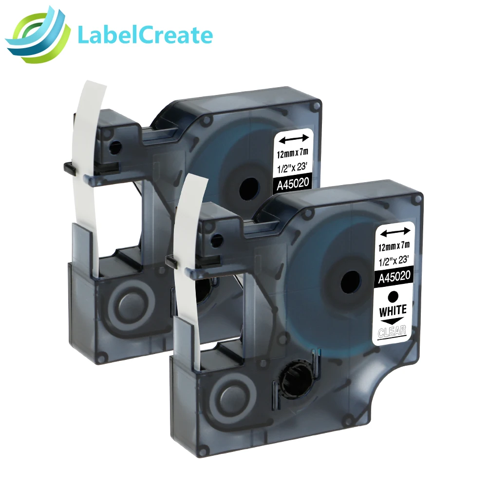 LabelCreate 2 Packs Compatible DYMO D1 Series Label Tape 45020 12mm*7m
