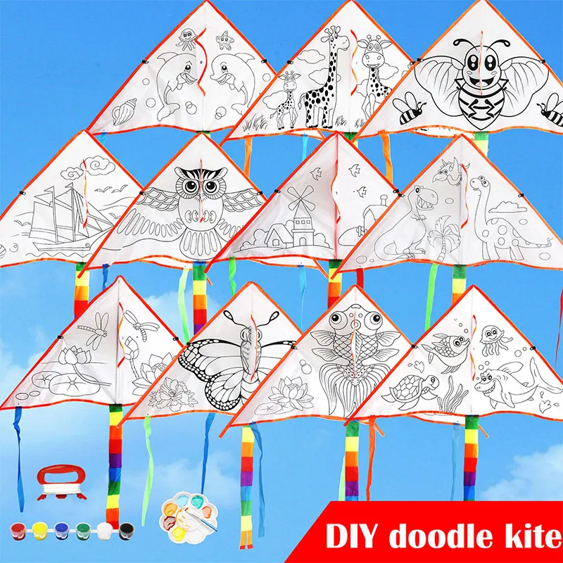 

Diy Kite Polyester Fabric Kite 1 Set Graffiti Kite Good Weather Exercise Creative Kite Kit Diy Toy Sports Outdoor Toy Children