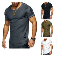 2019 summer new solid color design striped ruffled sleeve men's T-shirt Slim round neck T-shirt casual T-shirt shirt men 2019 summer new solid color design striped ruffled sleeve men's T-shirt Slim round neck T-shirt casual T-shirt shirt men