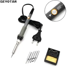 2017 New Eu Plug 220v 60w Electrical Soldering Iron Adjustable Temperature Gun Welding Rework Repair Tool With 5pcs Solder Tip
