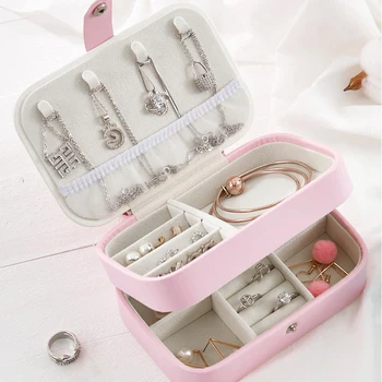 

Korean Multi-layer Jewelry Box Multi-storey Portable Travel Jewelry Box Leather Earrings Earrings Storage Box Makeup Organizer