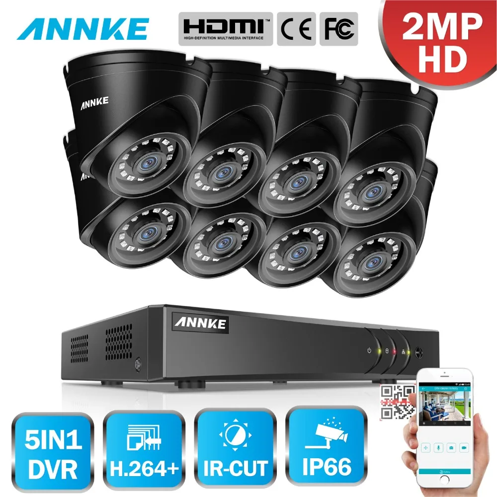 

ANNKE 1080P CCTV Camera DVR System 8pcs Waterproof 2.0MP HD-TVI Black Dome Cameras Home Video Surveillance Kit Motion Detection