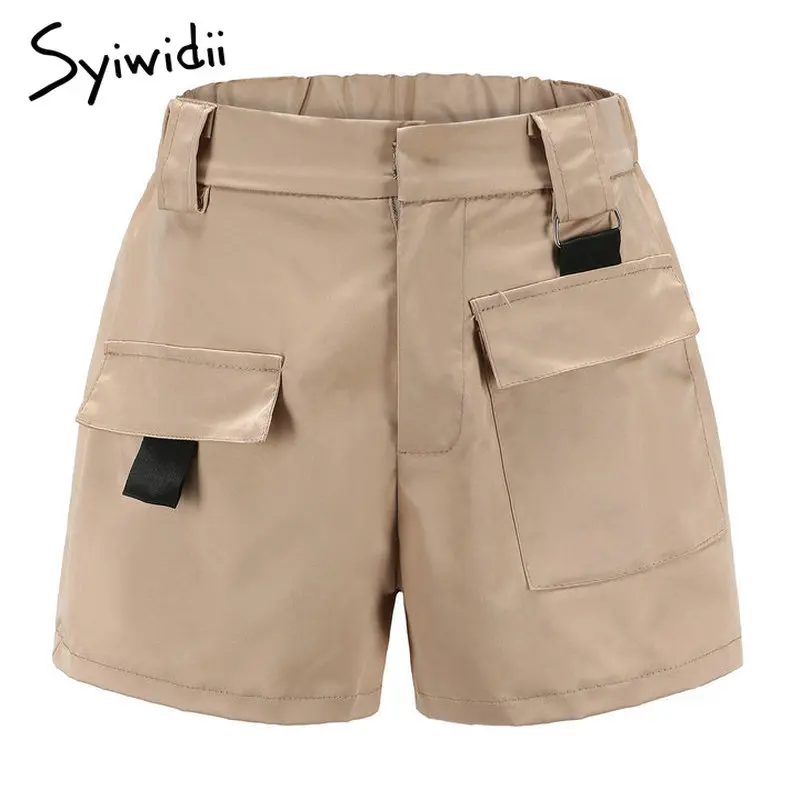 Syiwidii, женские шорты, Harajuku, английский стиль, свободные, средняя талия, расклешенные, короткие шорты, женские,, летние, хлопковые, на молнии, крутые шорты