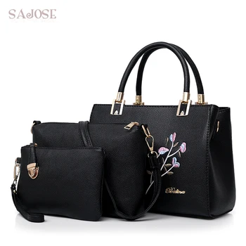 

Woman Compound Handbag Tote Bags 3 Sets Famous Brand Leather Crossbody Bags For Women Messenger Bag Ladies Black Hand Bag SAJOSE