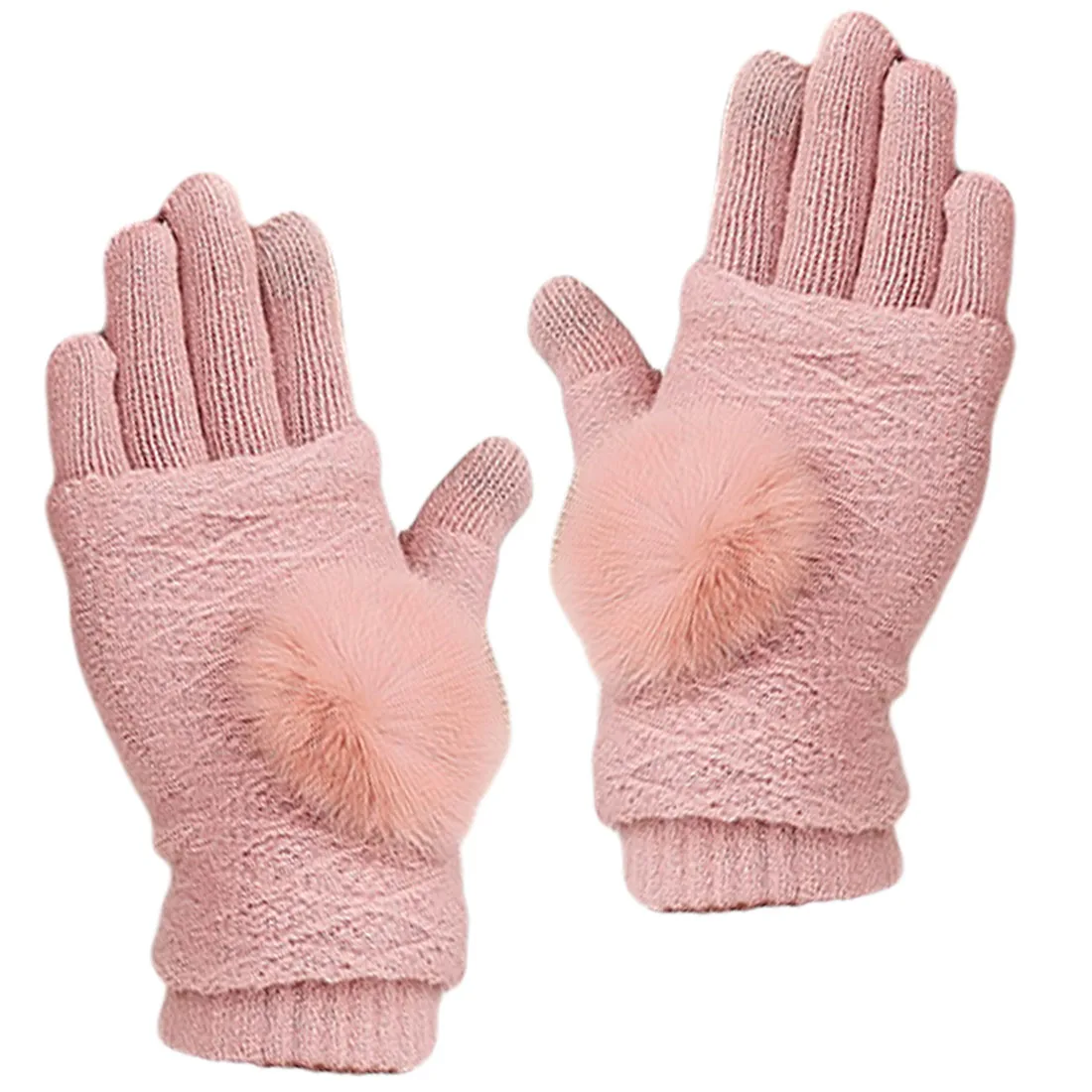 Удобные Сенсорный экран перчатки Для женщин зима теплая двойной Слои отделимые перчатки без пальцев женский мех кролика пом Англичане