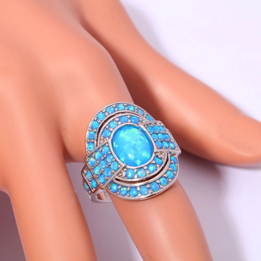 CiNily Created Blue Fire Opal Silver Plated Ring Wholesale Hot Sell Wedding Party for Women Jewelry Ring Size 7-12 OJ4861