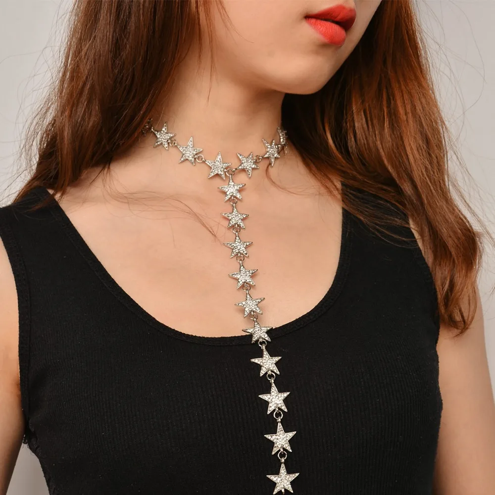 Ingemark, модное ожерелье-чокер с кристаллами и звездами, аксессуары, Милая блестящая длинная цепочка, ожерелье на год, свитер, украшение на шею
