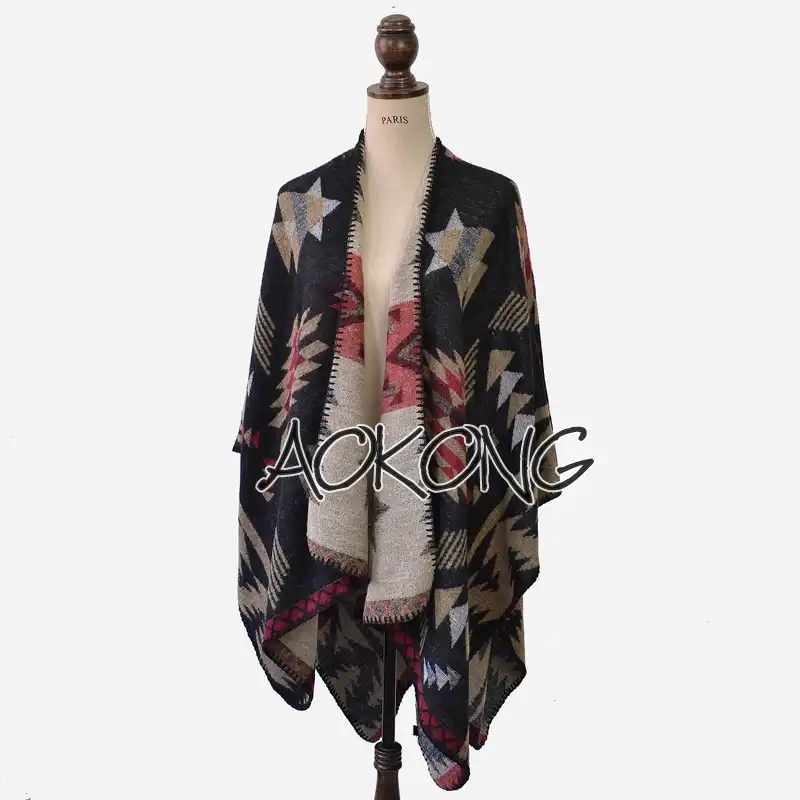 Top Fashion Limited Black Acrylic Adult Women Poncho Blanket Cape Oversize Geometric Tribal Aztec Style Ponchos Shawls Wraps Top Fashion Limited Black Acrylic Adult Women Poncho Blanket Cape Oversize Geometric Tribal Aztec Style Ponchos Shawls Wraps