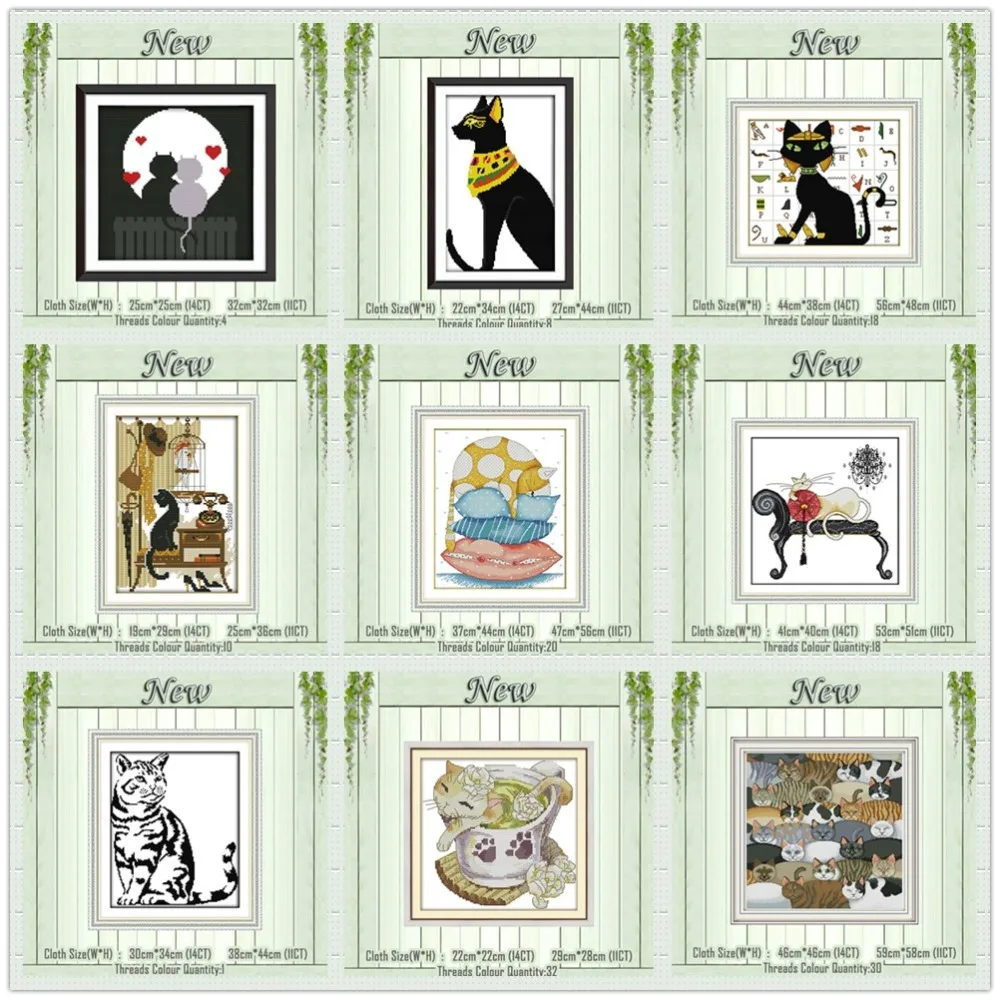 

black cat kitten fish animal diy painting counted printed on the canvas DMC 11CT 14CT kit Cross Stitch embroidery needlework Set