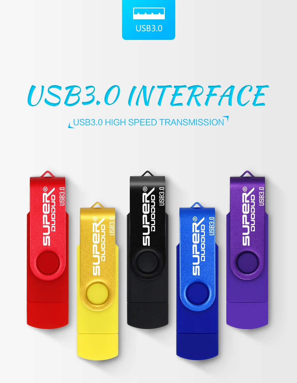 Высокоскоростной металлический флеш-накопитель USB 128 ГБ 64 ГБ 32 ГБ 16 ГБ флеш-накопитель 2 в 1 USB 3,0 OTG memoria usb stick