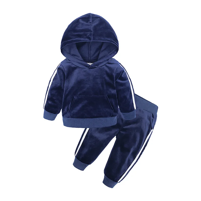 New Spring Autumn Clothes Suit Little Boys Fashion Long Sleeve Solid Color Hooded Jacket+Pants 2PCS Children Girl Sportsuit