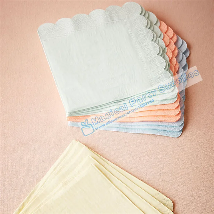 20pcs Pastel Paper Napkin Scallop Edge Large 33x33cm Party Napkin Mint