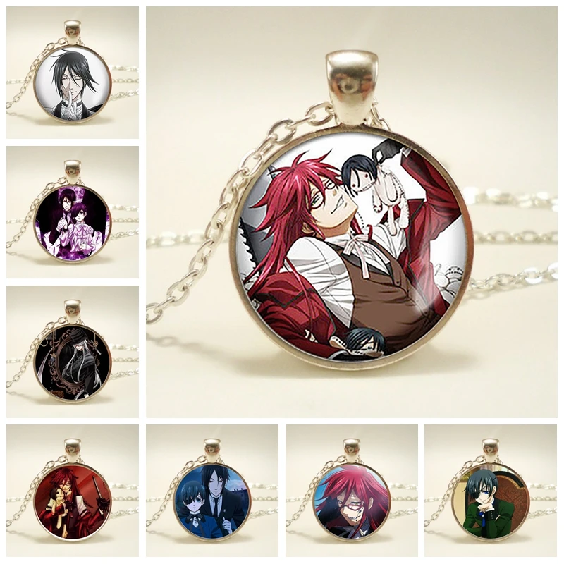 Модный черный дворецкий металлический курошицудзи Ciel Phantomhive Grell стеклянный купол Эмблема Аниме Манга ожерелье кулон ювелирные изделия подарок