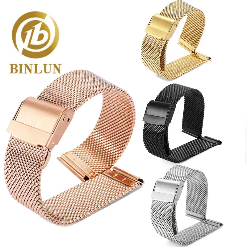 

BINLUN New Elegant Milanese Loop Watch Strap Stainless Steel Watch Strap Straight End Bracelet Mesh Buckle Watch Band 4 Colors