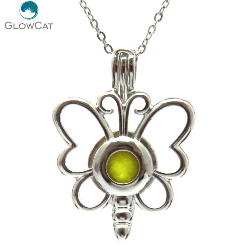 

K578 Silver 34mm Copper Butterfly Pearl Beads Cage Necklace 18" - Aroma Essential Oil Diffuser Locket