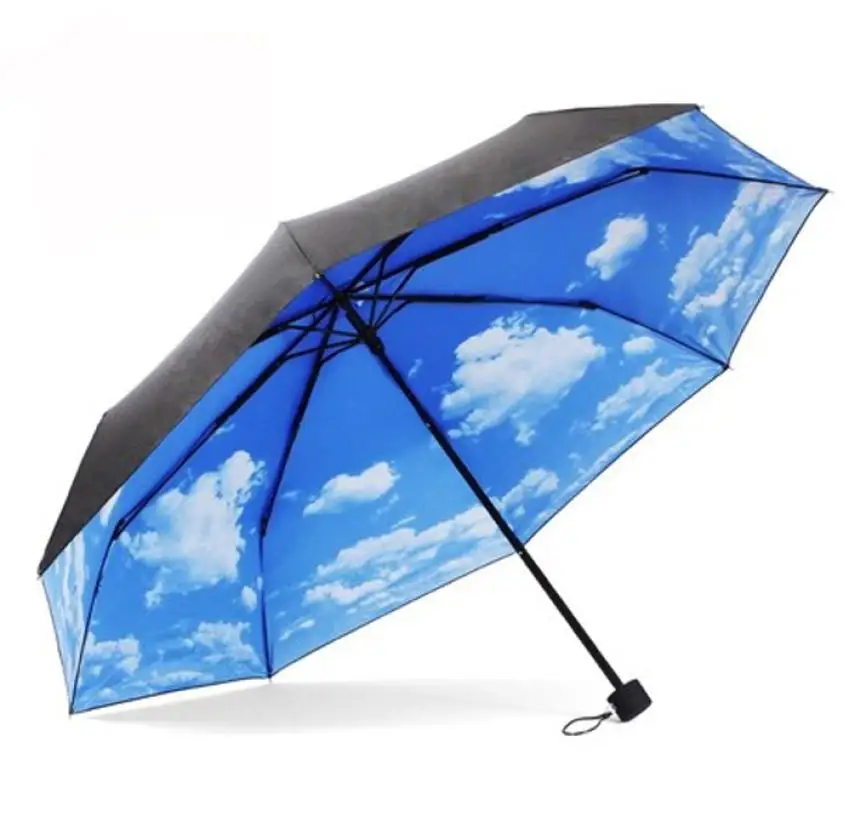 New Qualified Anti UV Sun Protection Umbrella Sky 3 Folding Parasols