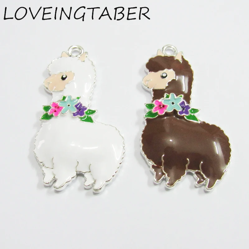 

(Choose Color First) Newest 46mm*38mm 10pcs/lot All Enamel Llama With Flower Pendants