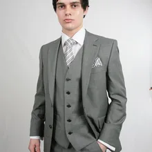 Светло-серые мужские костюмы смокинги с двумя пуговицами для свадьбы(куртка+ брюки+ жилет+ галстук) формальный выполненный на заказ с отворотами последние дизайн пальто брюки