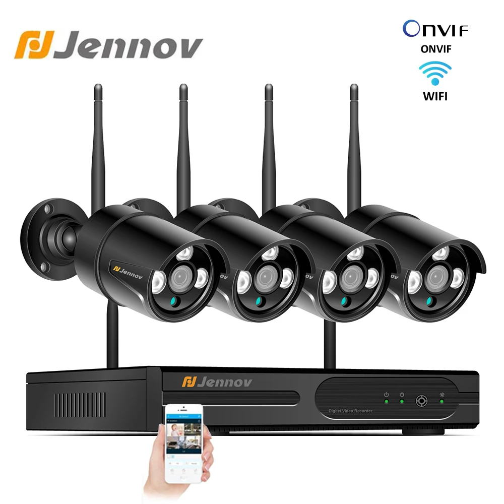 

Jennov 4CH Wireless NVR CCTV System IR Outdoor Ip66 Waterproof 960P Wifi Camera Security Video Surveillance Kit Set 2TB HDD P2P