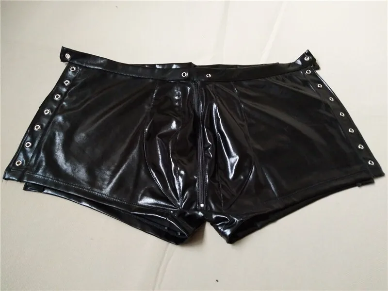 Vinyl Leather Mens Exotic Apparel Boxer Shorts Trunks Black Side Lace Up Lingerie Underwear Gay Fetish Club Wear Boxer Hombre  (4)