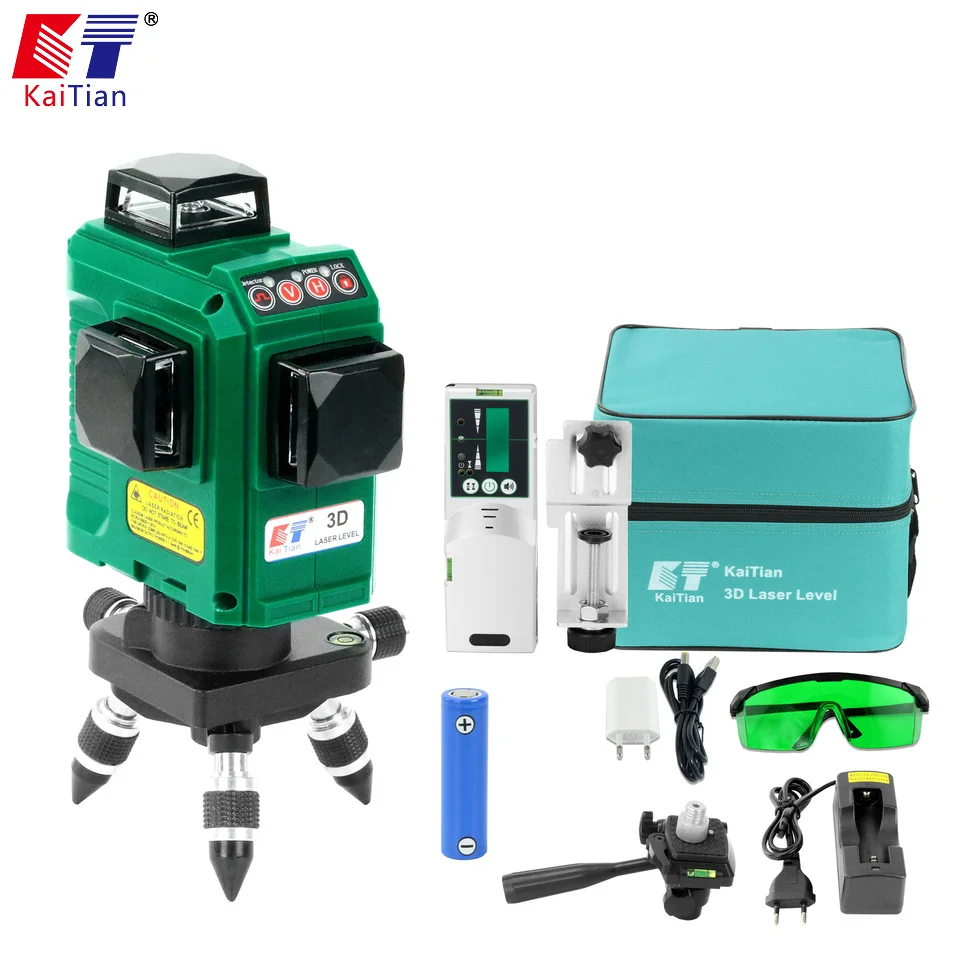 

Kaitian 3D 12Lines Green Laser Level Tripod Self-Leveling 360 Horizontal Rotary Vertical Cross Laser Nivel Beam Line Lazer Level