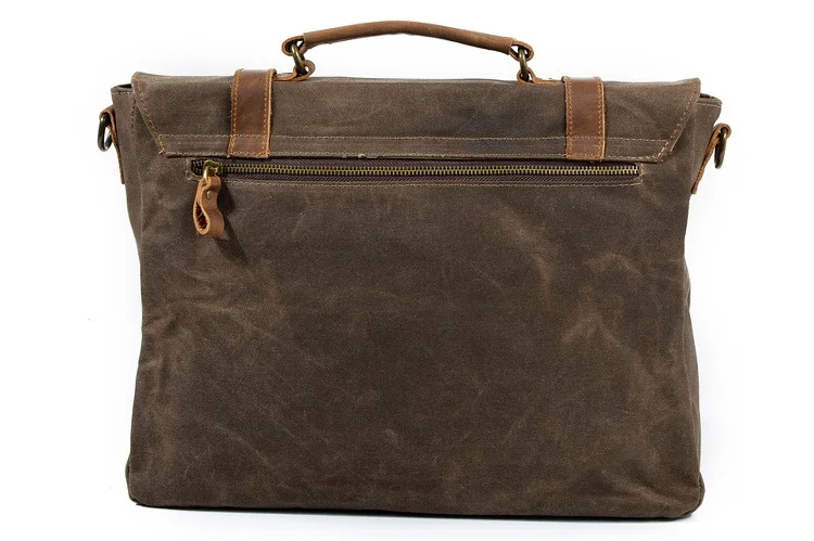 RÜCKSEITE DER Woosir Herren-Umhängetasche, wasserdichte Canvas-Leder-Computer-Laptop-Tasche