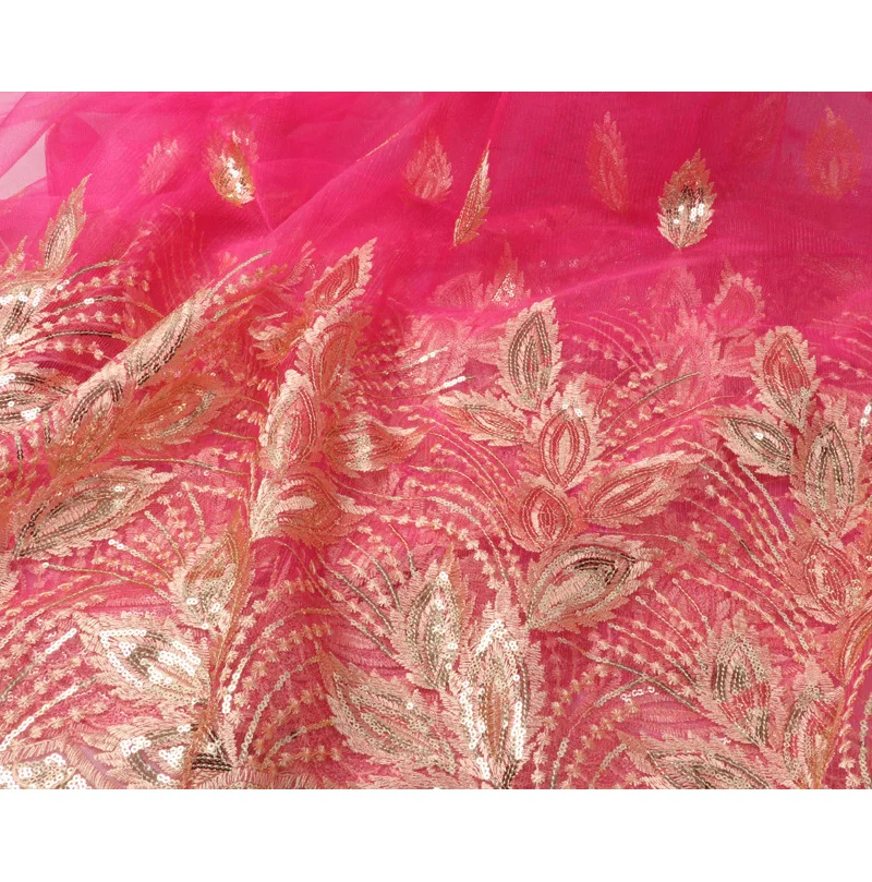 Высокое качество с цветочным узором кружевная африканская ткань с блестками из шифона и тюля, органза швейная ткань для вечерние свадебное платье