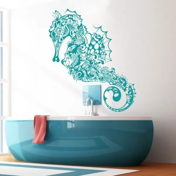 Home decoration seahorse Vinyl wall Decal hippocampus Fish Sticker Ocean wall art Graphics 147cm x73cm(