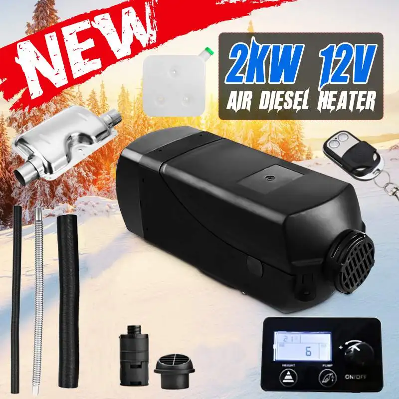 

Car Heater 2KW 12V Air Diesels Heater Parking Heater LCD Knob Switch + Silencer +Remote Control for RV, Motorhome Trailer, Truck