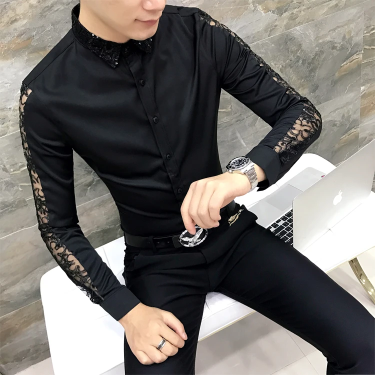 Hommes Voir A Travers Chemises Hommes Dentelle Chemises Blanc Sexy Luxe Social Club Camisa Blanca Hombre Slim Fit Transparente Chemise Homme Aliexpress