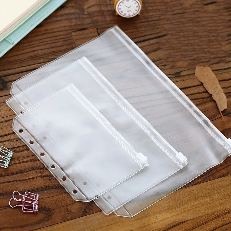 5Pcs New A5 A6 A7 File Holder Transparent PVC Loose Leaf Pouch Self-Styled Zipper Filing Organizer Bags