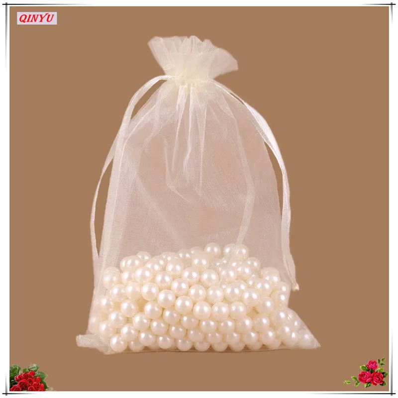Beige 10 шт большие подарочные мешки из органзы, сумки для упаковки ювелирных изделий, тюлевые тканевые свадебные принадлежности, складные пакеты 5z 35X50cm - Цвет: Beige