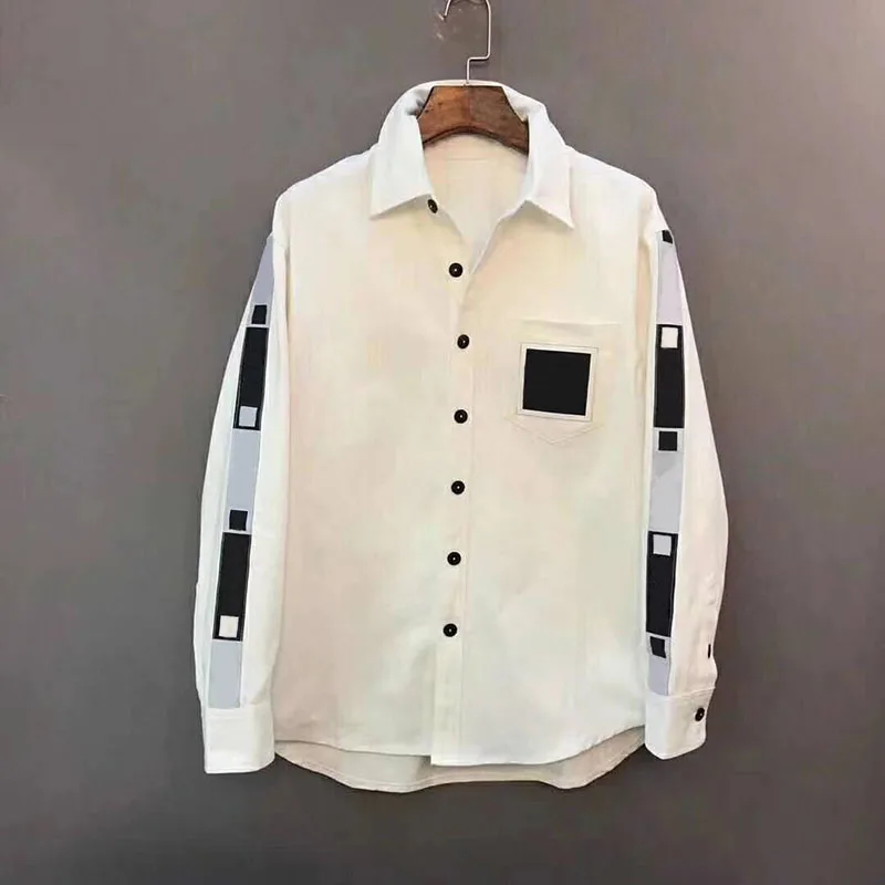 

fashion designer runway blouses for women single breasted turn-down collar print patchwork white shirt office lady blouse