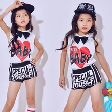 Новая одежда для джазовых танцев для девочек,, костюм, короткий жилет+ штаны, Детский Школьный костюм для сцены, Детский танец хип-хоп, BL1758