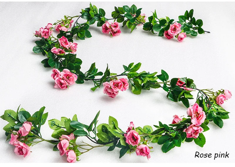 Flone Artificial Silk Rose Fake Flowers Vine Rattan 1.8m Roses Vine Wedding Patio Air Conditioning tube Home Wall Art Decoration (6)