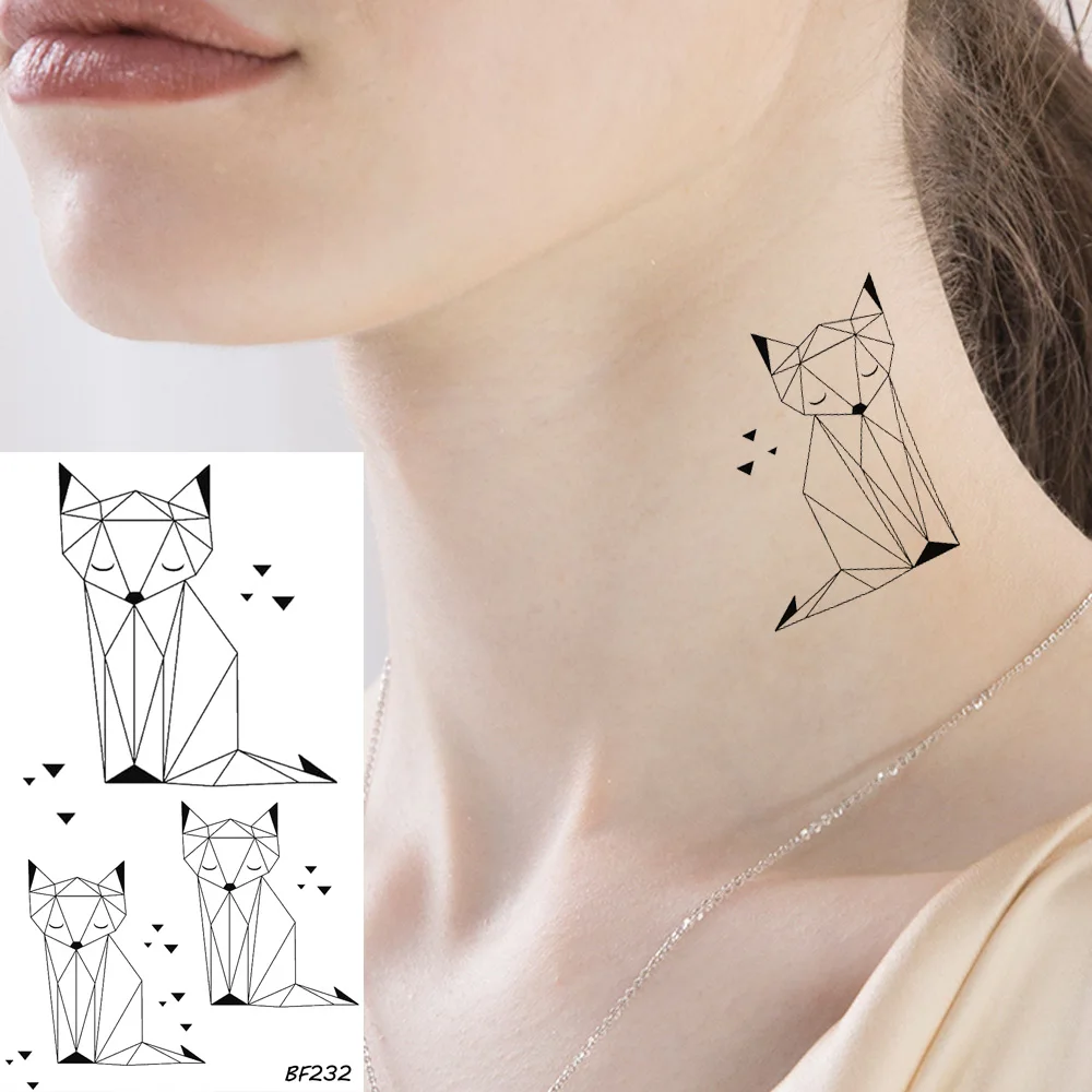 

Water Transfer Tattoo Stickers Geometric Fox Line Temporary Tattoo Women Body Arm Art Small Waterproof Tatoos Kids Neck Cartoon