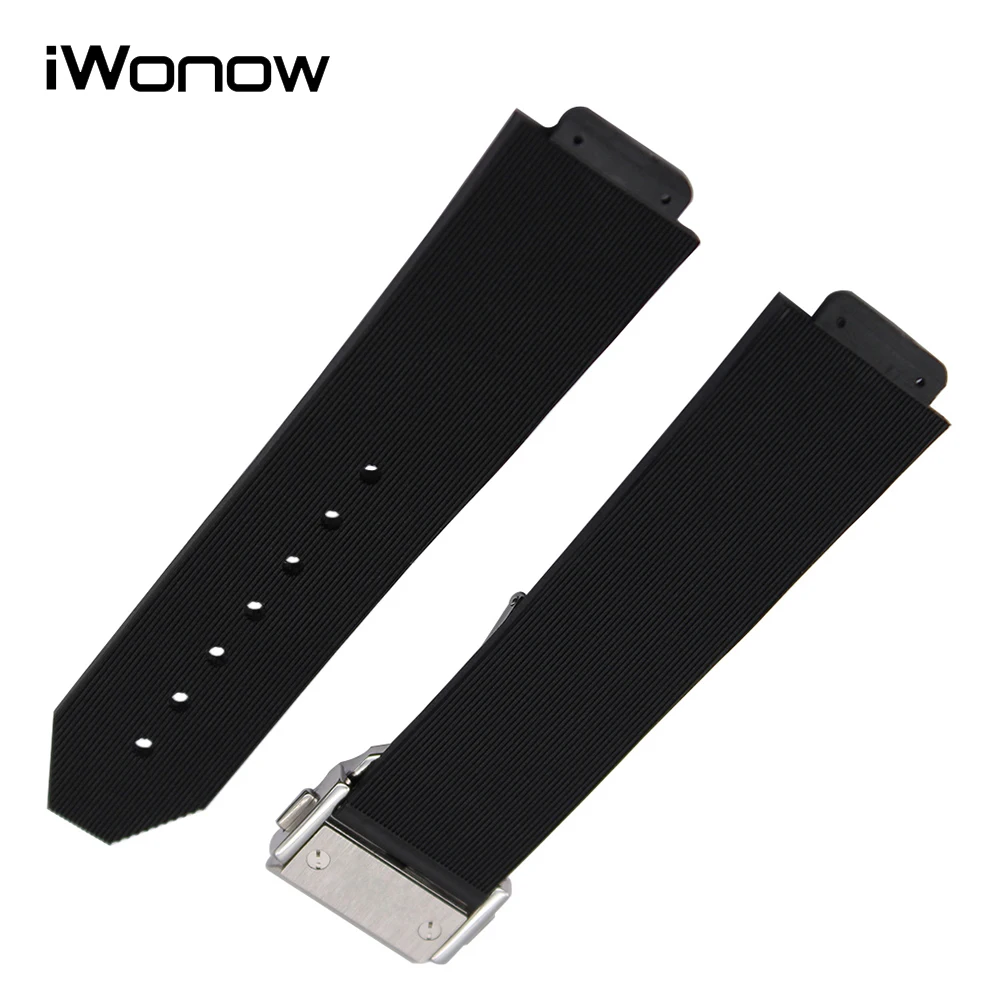 Silicone Rubber Watchband 28 x 19mm Convex Strap for Hublot Men Watch Band Stainless Steel Butterfly