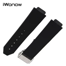 Silicone Rubber Watchband 28 x 19mm Convex Strap for Hublot Men Watch Band Stainless Steel Butterfly