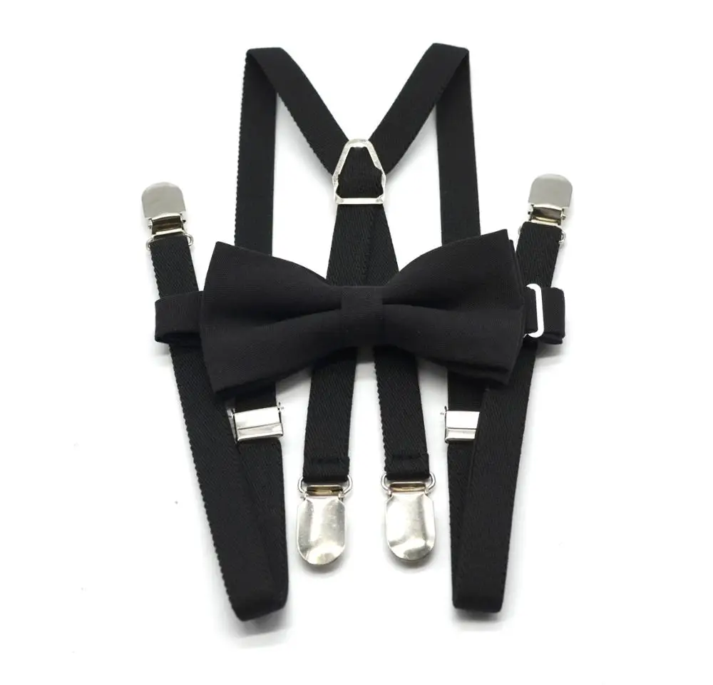 Черный Brace галстук набор Для мужчин брюк подтяжки 4 клипы Бабочка-бабочка Форма взрослых Размеры модные Стиль