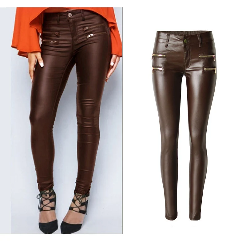 2017 fashion jeans European style trend sexy autumn new body coating pu jeans (4)