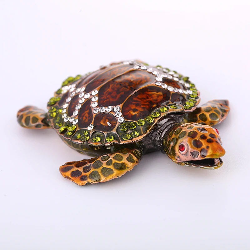 

Figurine TortoiseShell Jewelry Trinket Box Decoration Hand Made Vintage Animal Turtle Sculpture Gold Metal Craft
