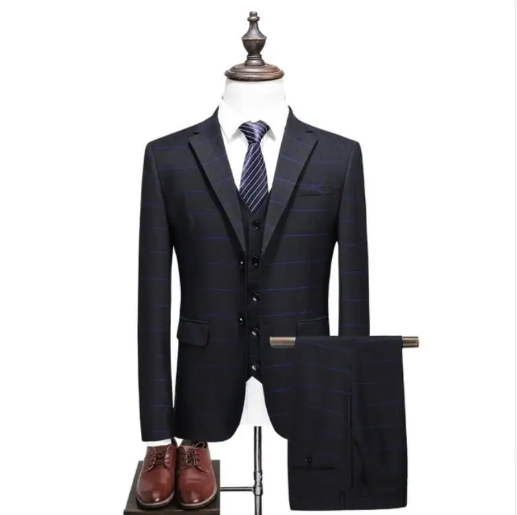 

(Jacket+Vest+Pants) 2018 Mens fashion wedding Suits Slim Fit Coat Stripe Tuxedo Prom Suits men 3 pieces suit 2018