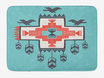 

Native American Bath Mat Ethnic Tribal Aztec Hand Drawn Dreamcathcher Folkloric Icons Birds Image Plush Bathroom Mat