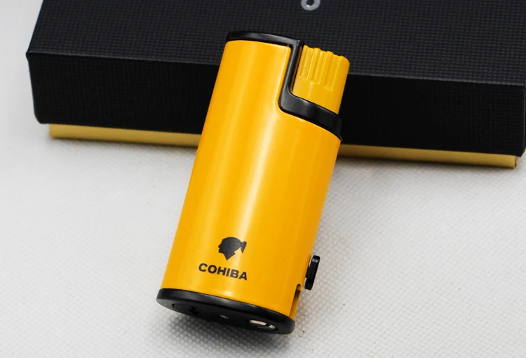 

Cohiba Smoking Gadget Windproof Cigar Cigarette Metal Lighter 3 Torch Jet Flame Refillable With Cigar Punch Gift Box