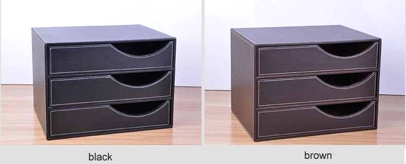 wood leather 3-drawer A4 desktop file cabinet office table document magazine holder organizer file tray filing stand drawer 623A