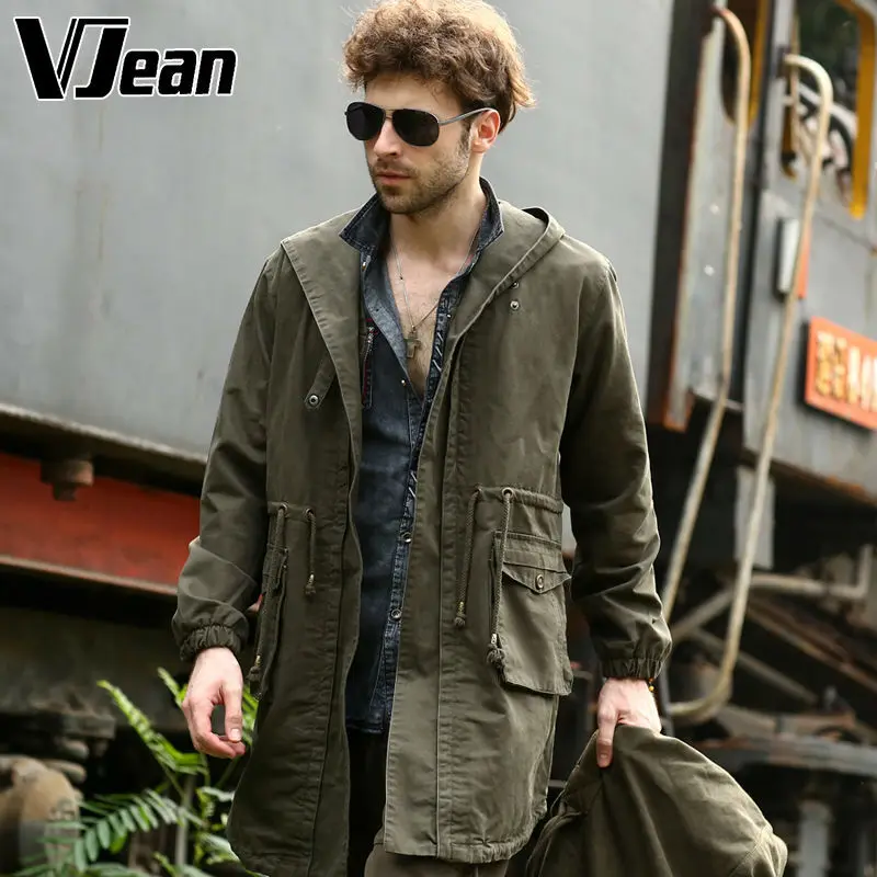 V JEAN Men's Military Parka Jacket with Hood 2B301in Jackets from Men